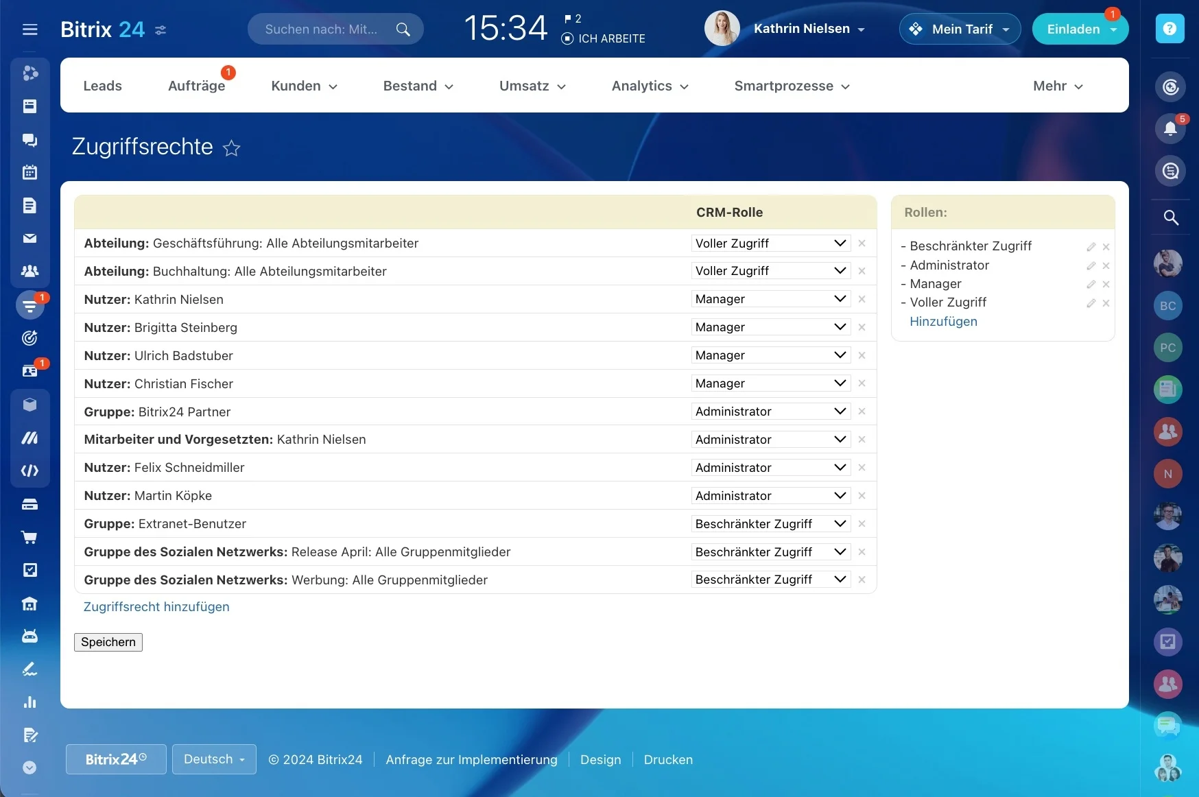 Zugriffsrechte und Prüfpfad in Bitrix24